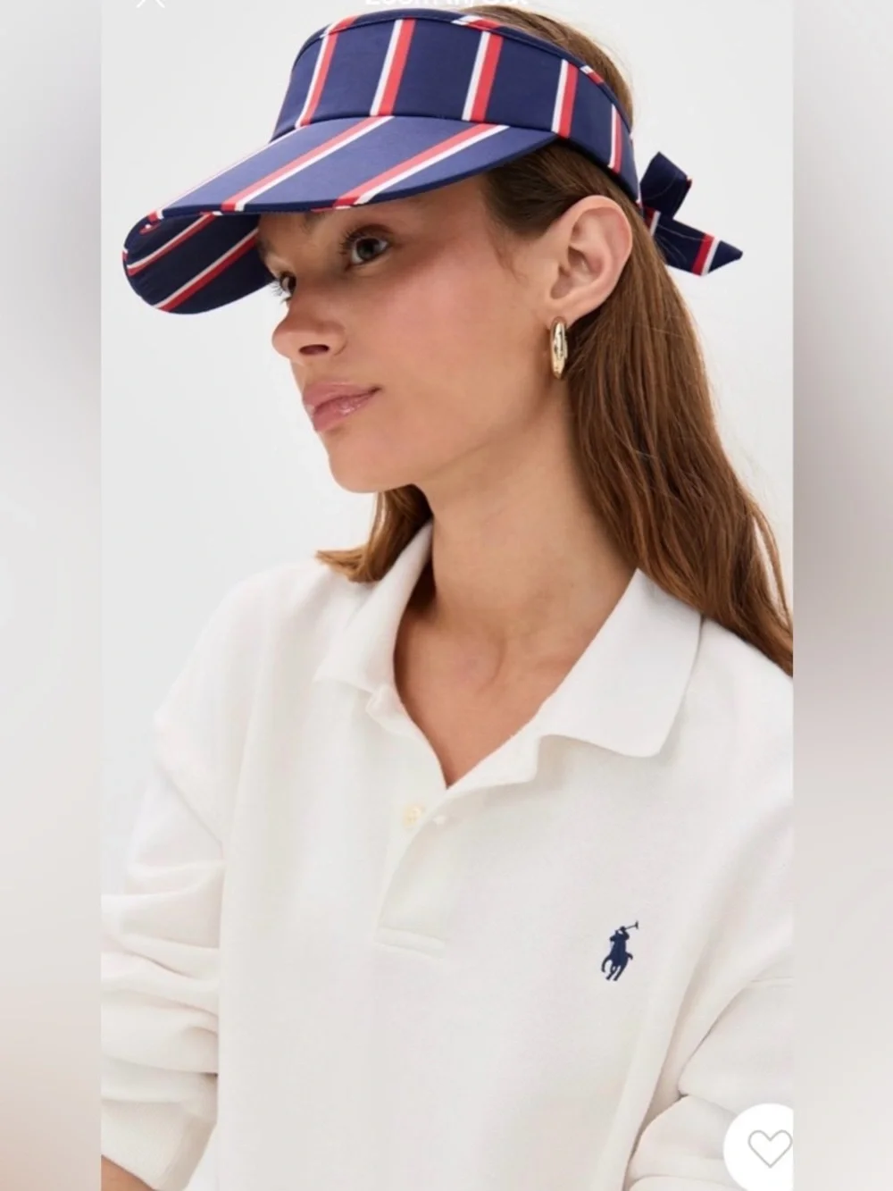 Lele Sadoughi women's navy blue Striped Cotton Bow Tie Visor hat
